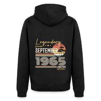 September 1965 Geboren im September 1965 September 1965 - Unisex Premium Bio Zip Hoodie - Schwarz - Hinten - Nico (187cm)