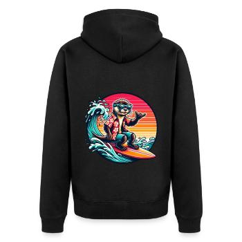 Graphique cool de loutre de surf dans un style rétro - Veste à capuche bio Premium Unisexe - noir - Dos - Nico (187cm)