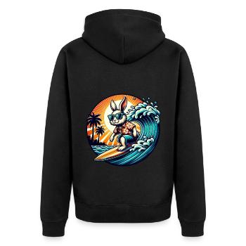 Surfender Hase mit Sonnenbrille und Hawaii-Hemd - Unisex Premium Bio Zip Hoodie - Schwarz - Hinten - Nico (187cm)