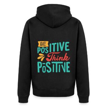 Sei Positiv, denk Positiv - Unisex Premium Bio Zip Hoodie - Schwarz - Hinten - Nico (187cm)