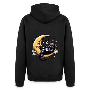 Sleeping cat on the moon with coffee - Unisex Premium Organic Zip Hoodie - black - Back - Nico (187cm)