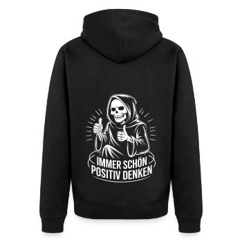 Immer schön positiv Skull Reaper Daumen hoch - Unisex Premium Bio Zip Hoodie - Schwarz - Hinten - Nico (187cm)