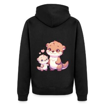 Cute otter family illustration with heart - Unisex Premium Organic Zip Hoodie - black - Back - Nico (187cm)