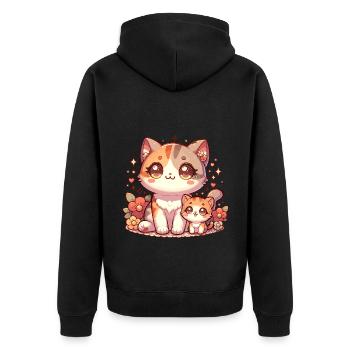 Niedliche Katzenfamilie Mit Blumen - Liebevolle - Unisex Premium Bio Zip Hoodie - Schwarz - Hinten - Nico (187cm)
