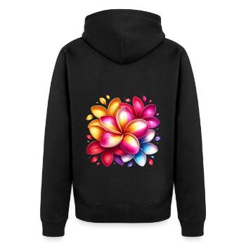 Farbenfrohe Plumeria Blüten - Unisex Premium Bio Zip Hoodie - Schwarz - Hinten - Nico (187cm)
