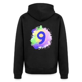 9 Zahl Klecks - Unisex Premium Bio Zip Hoodie - Schwarz - Hinten - Nico (187cm)