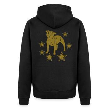 stafford © - www.dog-power.nl - Unisex Premium Bio Zip Hoodie - Schwarz - Hinten - Nico (187cm)