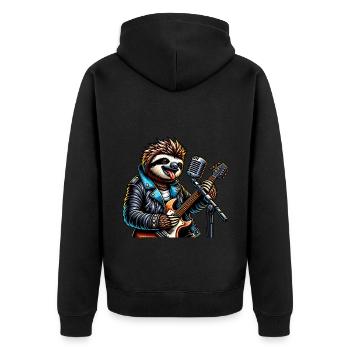 Faultier Mit Gitarre Und Mikrofon - Unisex Premium Bio Zip Hoodie - Schwarz - Hinten - Nico (187cm)