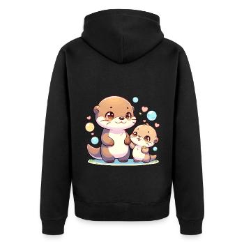 Mignon famille de loutres avec des cœurs et des bulles de savon - Veste à capuche bio Premium Unisexe - noir - Dos - Nico (187cm)