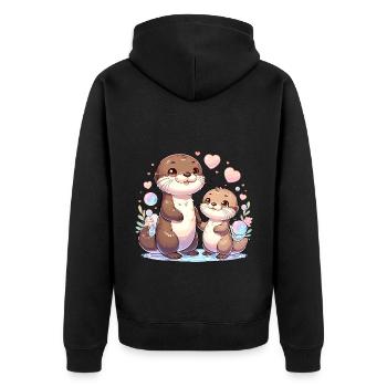 Cute otter family with hearts and bubbles - Unisex Premium Organic Zip Hoodie - black - Back - Nico (187cm)