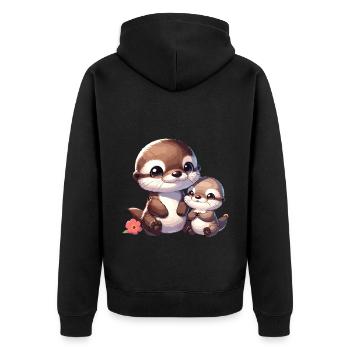 Famille de loutres mignonnes : mère et bébé - Veste à capuche bio Premium Unisexe - noir - Dos - Nico (187cm)