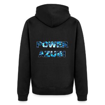 POWER AZUBI - der Auszubildende der Gas gibt Humor - Unisex Premium Bio Zip Hoodie - Schwarz - Hinten - Nico (187cm)