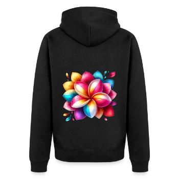 Farbenfrohe Blüte mit Regenbogeneffekt - Unisex Premium Bio Zip Hoodie - Schwarz - Hinten - Nico (187cm)