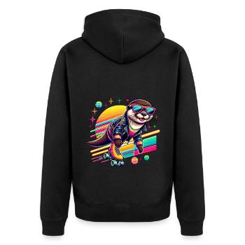Loutre cool avec des patins à roulettes dans un style rétro - Veste à capuche bio Premium Unisexe - noir - Dos - Nico (187cm)