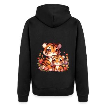 Famille de tigres mignons avec des cœurs et des fleurs - Veste à capuche bio Premium Unisexe - noir - Dos - Nico (187cm)