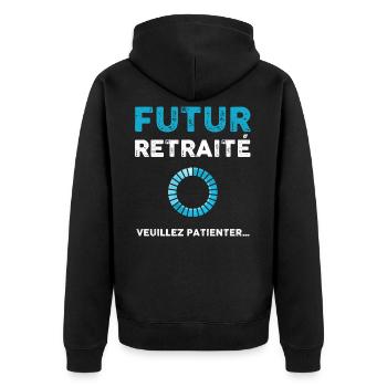 Futur retraité, cadeau homme retraite - Veste à capuche bio Premium Unisexe - noir - Dos - Nico (187cm)