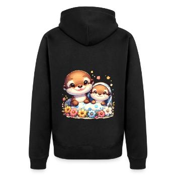 Süße Otterfamilie Mit Blumen - Unisex Premium Bio Zip Hoodie - Schwarz - Hinten - Nico (187cm)