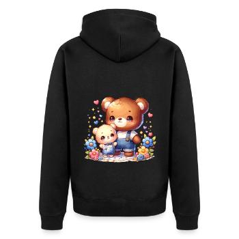 Liebevolle Bärenfamilie Mit Blumen und Herzen - Unisex Premium Bio Zip Hoodie - Schwarz - Hinten - Nico (187cm)