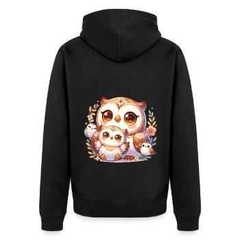 Liebevolle Eulenfamilie Umgeben Von Blumen Und - Unisex Premium Bio Zip Hoodie - Schwarz - Hinten - Nico (187cm)