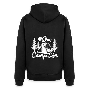 Camping Wohnmobil Van Vintage im Wohnwagen Caravan - Unisex Premium Bio Zip Hoodie - Schwarz - Hinten - Nico (187cm)