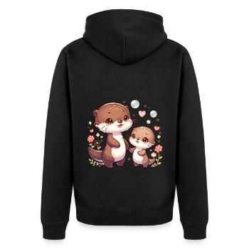 Niedliche Otterfamilie mit Blumen und Blasen - Unisex Premium Bio Zip Hoodie - Schwarz - Hinten - Nico (187cm)