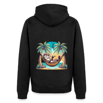 Relaxed otter in hammock on the beach at - Unisex Premium Organic Zip Hoodie - black - Back - Nico (187cm)