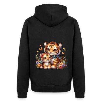 Niedliche Tigerfamilie Mit Blumen Und - Unisex Premium Bio Zip Hoodie - Schwarz - Hinten - Nico (187cm)