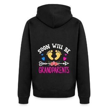 Bientôt nous serons grand-mère et grand-père, nous serons grands-parents - Veste à capuche bio Premium Unisexe - noir - Dos - Nico (187cm)
