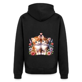 Chats mignons avec des fleurs et un cœur - Veste à capuche bio Premium Unisexe - noir - Dos - Nico (187cm)