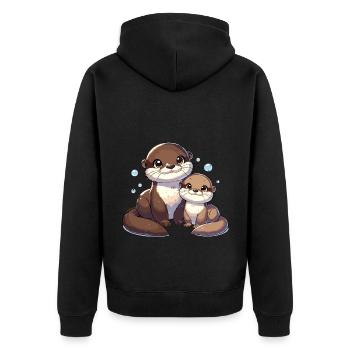 Niedliche Otter Familie Illustration für - Unisex Premium Bio Zip Hoodie - Schwarz - Hinten - Nico (187cm)