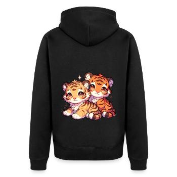 Süße Tigerbaby-Illustration - Zwei Verspielte - Unisex Premium Bio Zip Hoodie - Schwarz - Hinten - Nico (187cm)