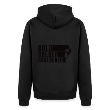 Bold Bolder Boulderer Boulder Bouldern - Unisex Premium Bio Zip Hoodie - Schwarz - Hinten - Nico (187cm)