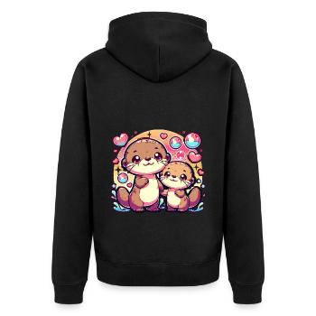 Cute otter family with hearts and bubbles - Unisex Premium Organic Zip Hoodie - black - Back - Nico (187cm)