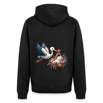 Stork Brings Baby With Flowers And Heart - Unisex Premium Organic Zip Hoodie - black - Back - Nico (187cm)