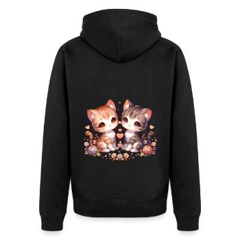 Niedliche Katzen mit Herzen und Blumen - Unisex Premium Bio Zip Hoodie - Schwarz - Hinten - Nico (187cm)
