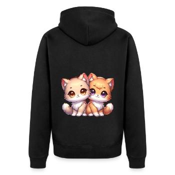 Two Cute Kittens With Big Eyes In One - Unisex Premium Organic Zip Hoodie - black - Back - Nico (187cm)