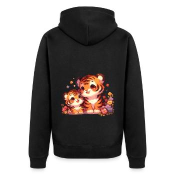 Mignon tigre famille avec des fleurs - Veste à capuche bio Premium Unisexe - noir - Dos - Nico (187cm)