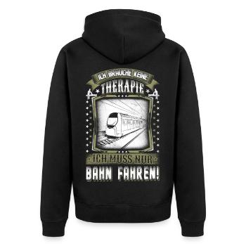 Ich brauche keine Therapie... - Unisex Premium Bio Zip Hoodie - Schwarz - Hinten - Nico (187cm)