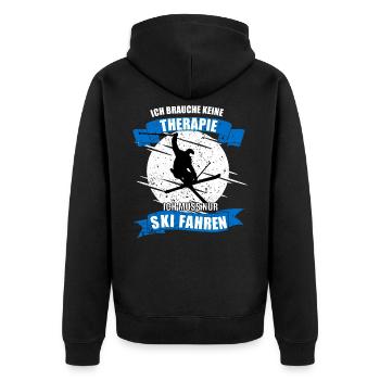 Ich brauche keine Therapie ich muss nur Skifahren - Unisex Premium Bio Zip Hoodie - Schwarz - Hinten - Nico (187cm)