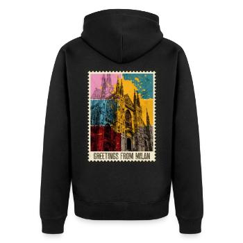 Mailand Italien Stadt Skyline Briefmarke Bunt - Unisex Premium Bio Zip Hoodie - Schwarz - Hinten - Nico (187cm)