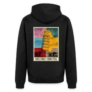 Pise Italie Ville Skyline Tower Timbre Coloré - Veste à capuche bio Premium Unisexe - noir - Dos - Nico (187cm)