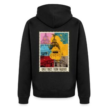 Madrid Spain City Skyline Stamp Colorful - Unisex Premium Organic Zip Hoodie - black - Back - Nico (187cm)