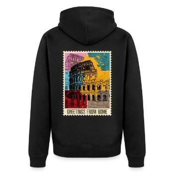 Rome Rome Italy City Skyline Stamp Colorful - Unisex Premium Organic Zip Hoodie - black - Back - Nico (187cm)
