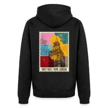 Londres Angleterre UK City Skyline Stamp Coloré - Veste à capuche bio Premium Unisexe - noir - Dos - Nico (187cm)
