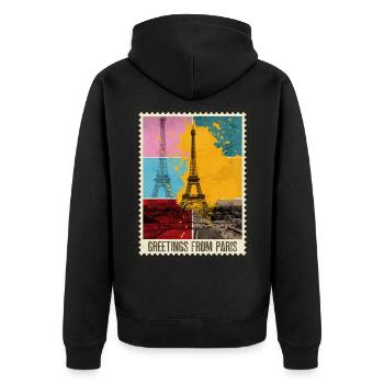 Paris France Ville Skyline Stamp Vacances - Veste à capuche bio Premium Unisexe - noir - Dos - Nico (187cm)