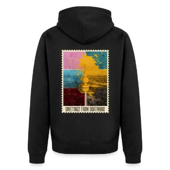Dortmund Allemagne Timbre d’horizon de la ville - Veste à capuche bio Premium Unisexe - noir - Dos - Nico (187cm)