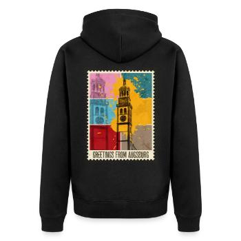 Augsburg Germany City Skyline Postage Stamp Colorful - Unisex Premium Organic Zip Hoodie - black - Back - Nico (187cm)