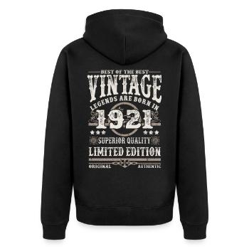 Legends are born in 1921 - Unisex Premium Organic Zip Hoodie - black - Back - Nico (187cm)