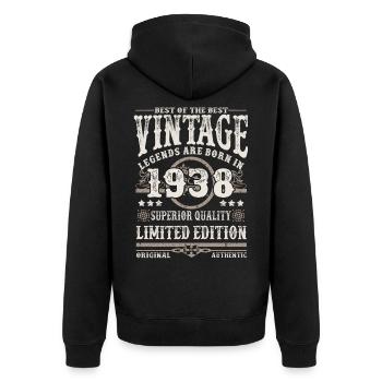 Legends are born in 1938 - Unisex Premium Organic Zip Hoodie - black - Back - Nico (187cm)