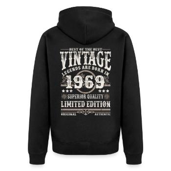 Legenden werden 1969 geboren - Unisex Premium Bio Zip Hoodie - Schwarz - Hinten - Nico (187cm)